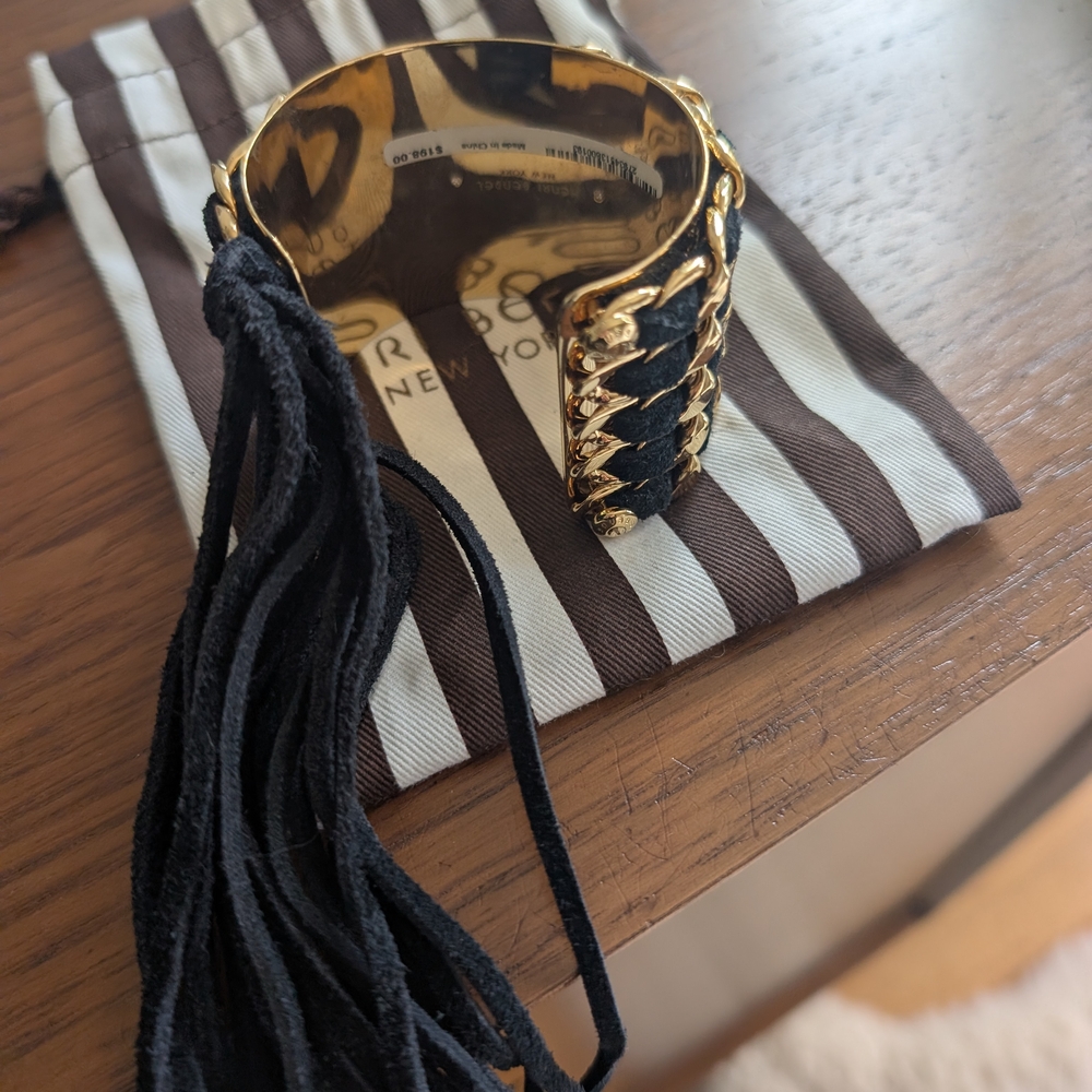 Henri Bendel Gold and Black Chain Cuff Bracelet
